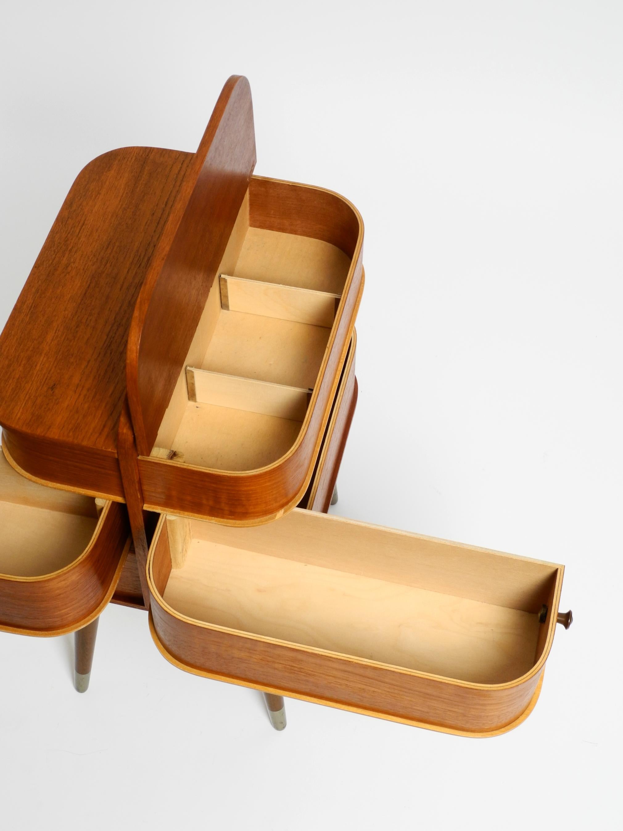 Teak Beautiful original Mid Century sewing box with teak veneer and many compartments