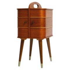 Beautiful original Mid Century sewing box with teak veneer and many compartments