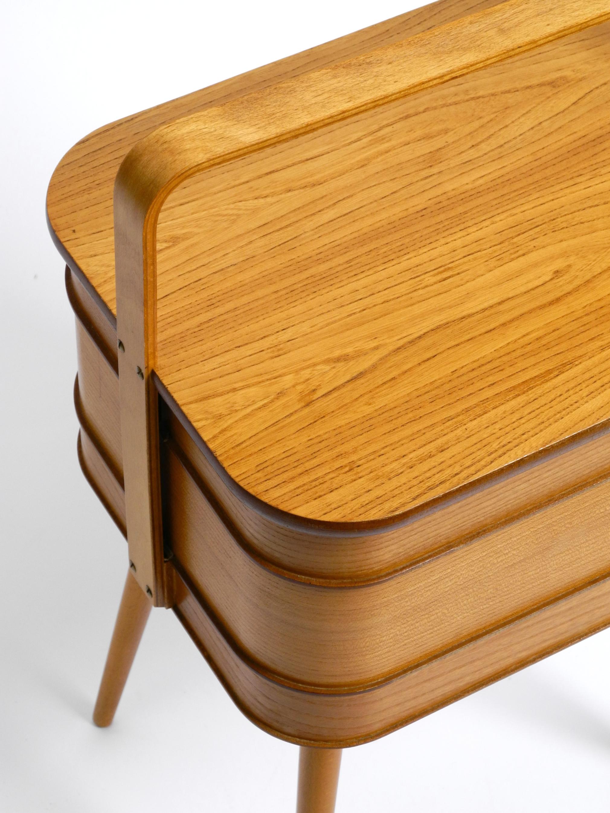 Beautiful original Mid Century teak sewing box with hinged compartments 7
