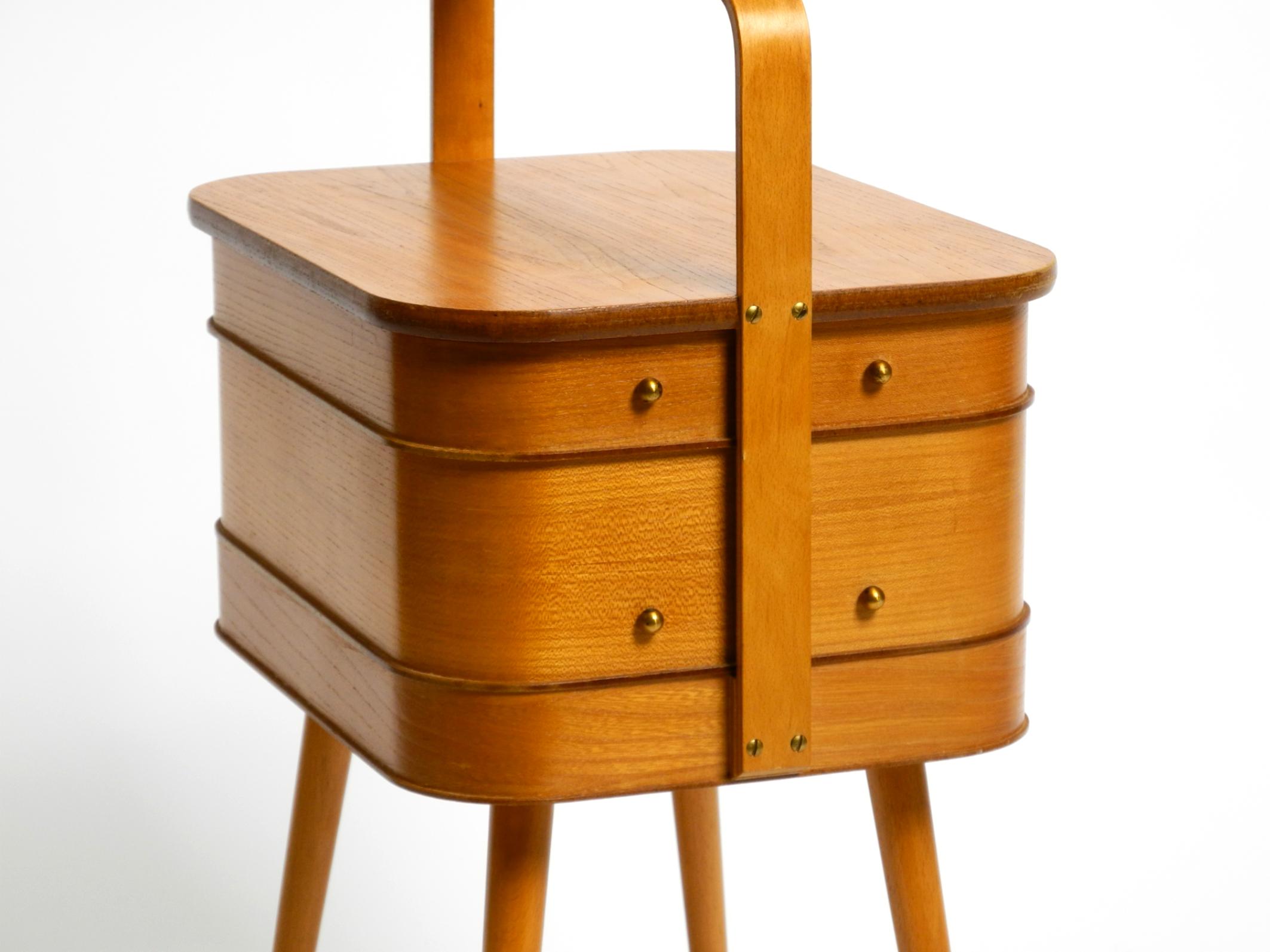 Beautiful original Mid Century teak sewing box with hinged compartments 8