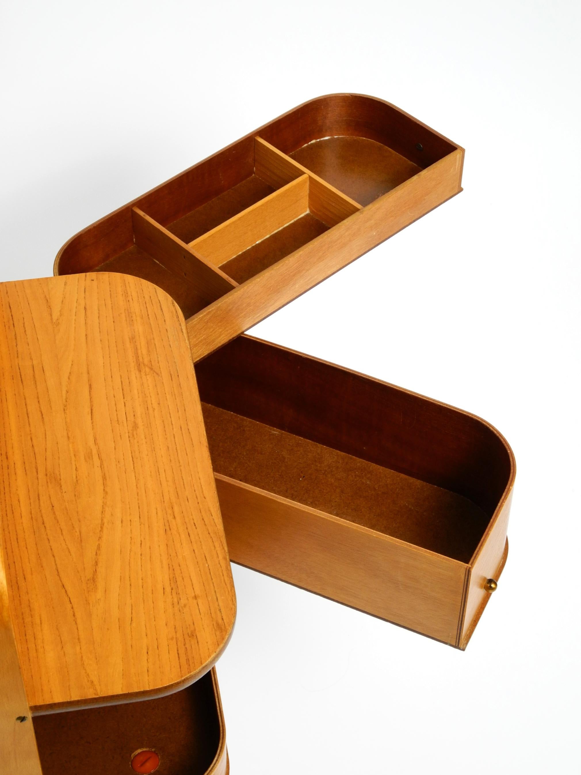 Beautiful original Mid Century teak sewing box with hinged compartments 9