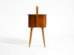 Beautiful original Mid Century teak sewing box with hinged compartments