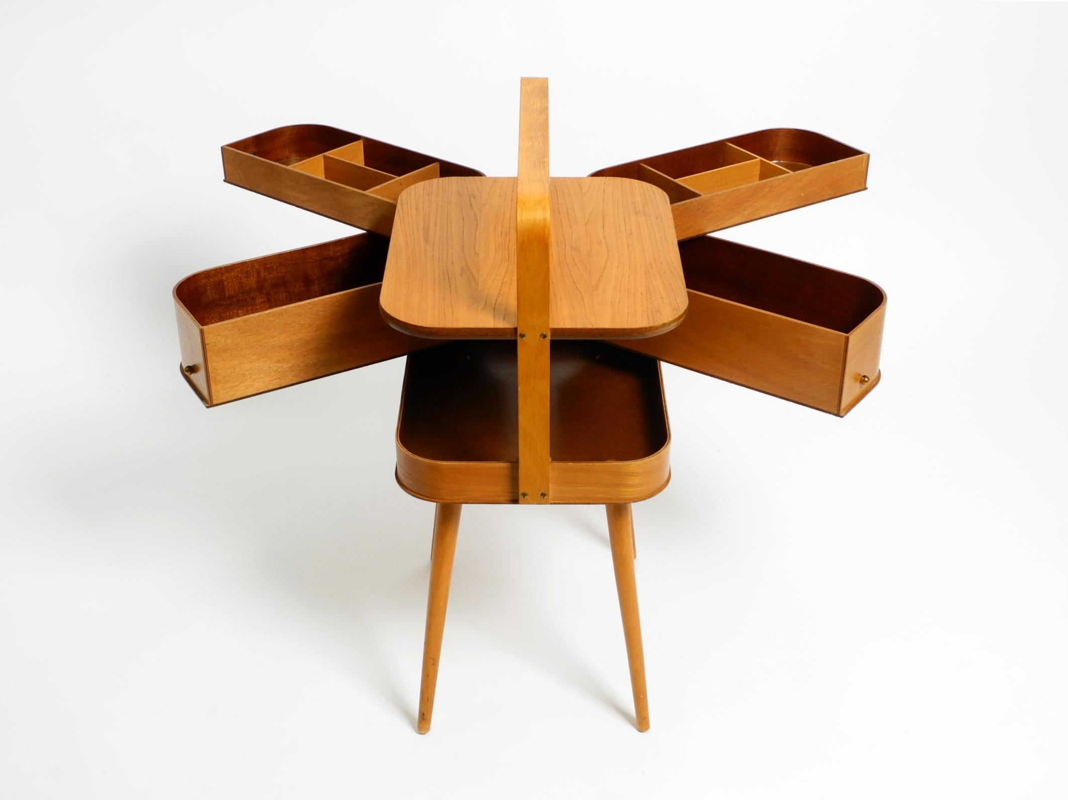 Mid-Century Modern Beautiful original Mid Century teak sewing box with hinged compartments