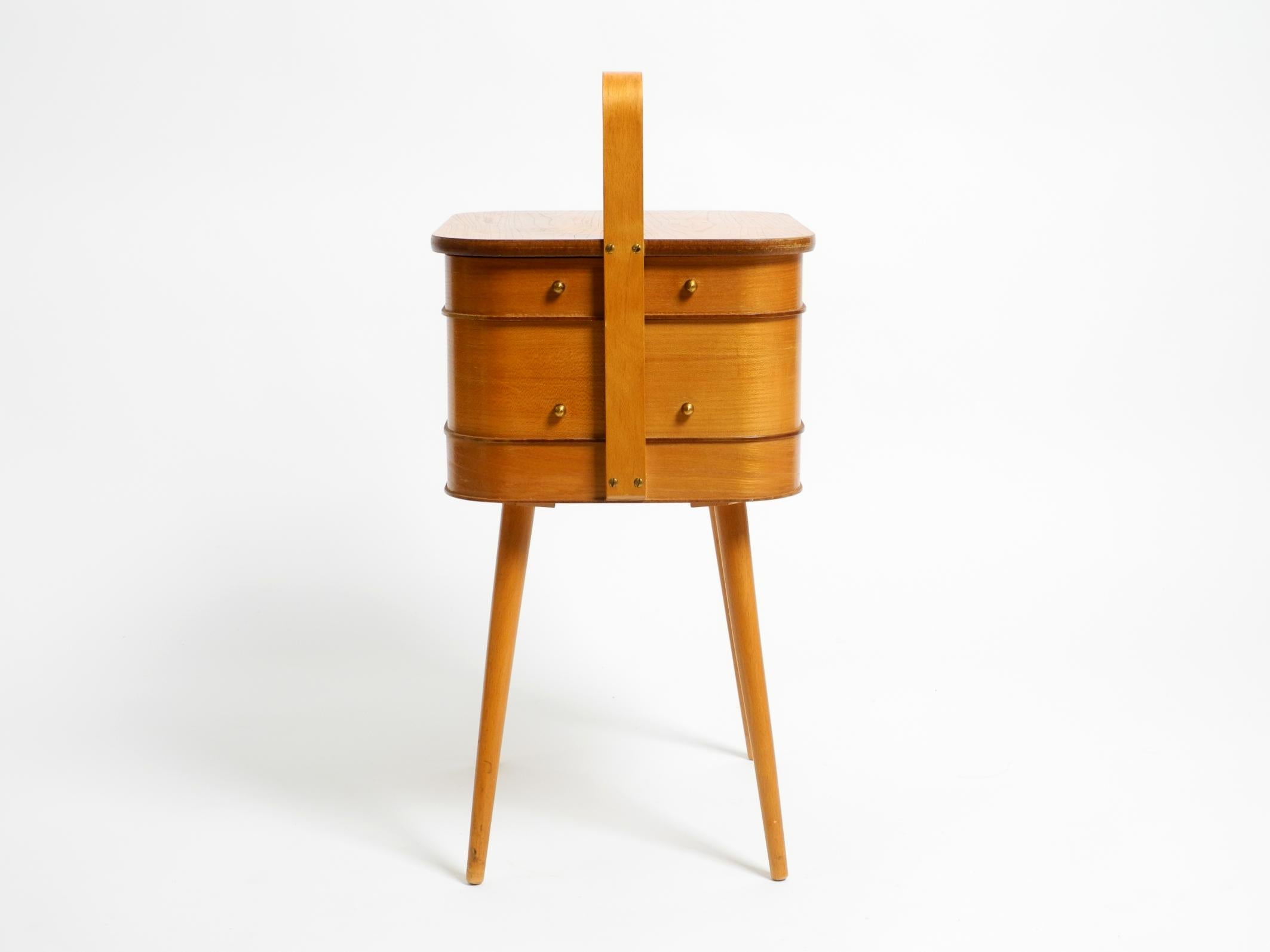 German Beautiful original Mid Century teak sewing box with hinged compartments