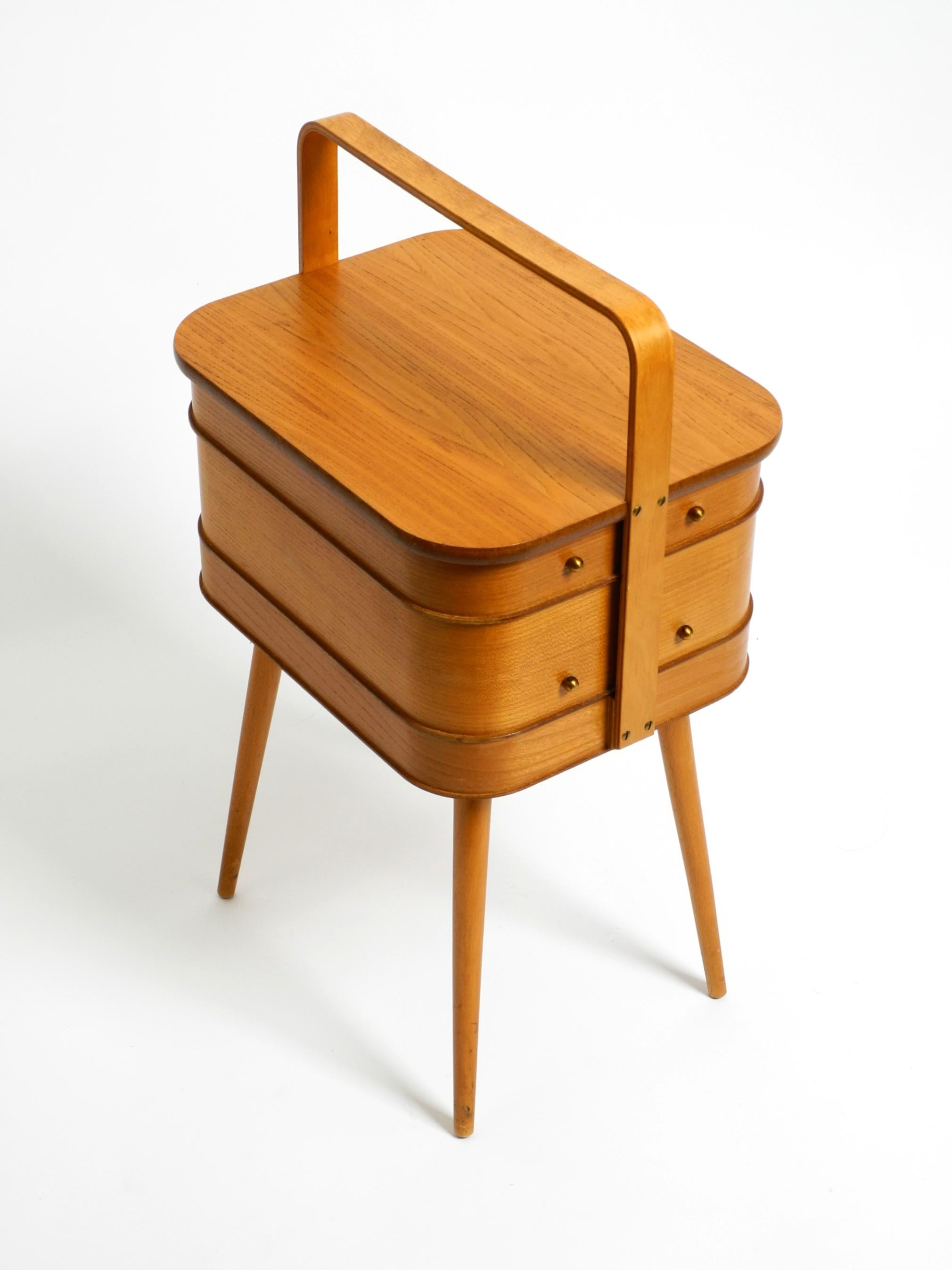 Mid-20th Century Beautiful original Mid Century teak sewing box with hinged compartments