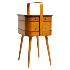 Beautiful original Mid Century teak sewing box with hinged compartments