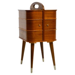 Beautiful Original Midcentury Sewing Box with Teak Veneer and Many Compartments