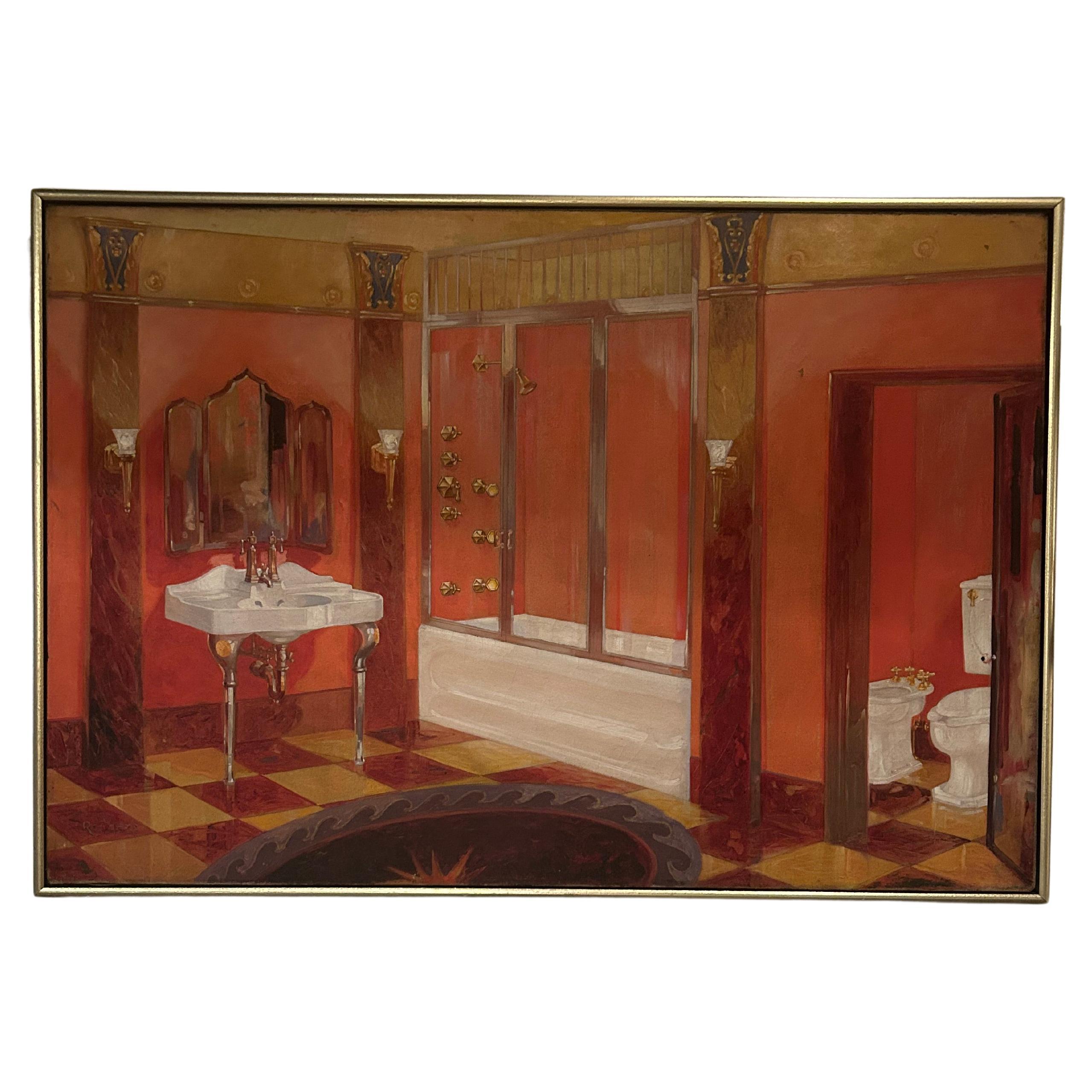Beautiful Original Painting of Elegant Interior Bathroom Dressing Room