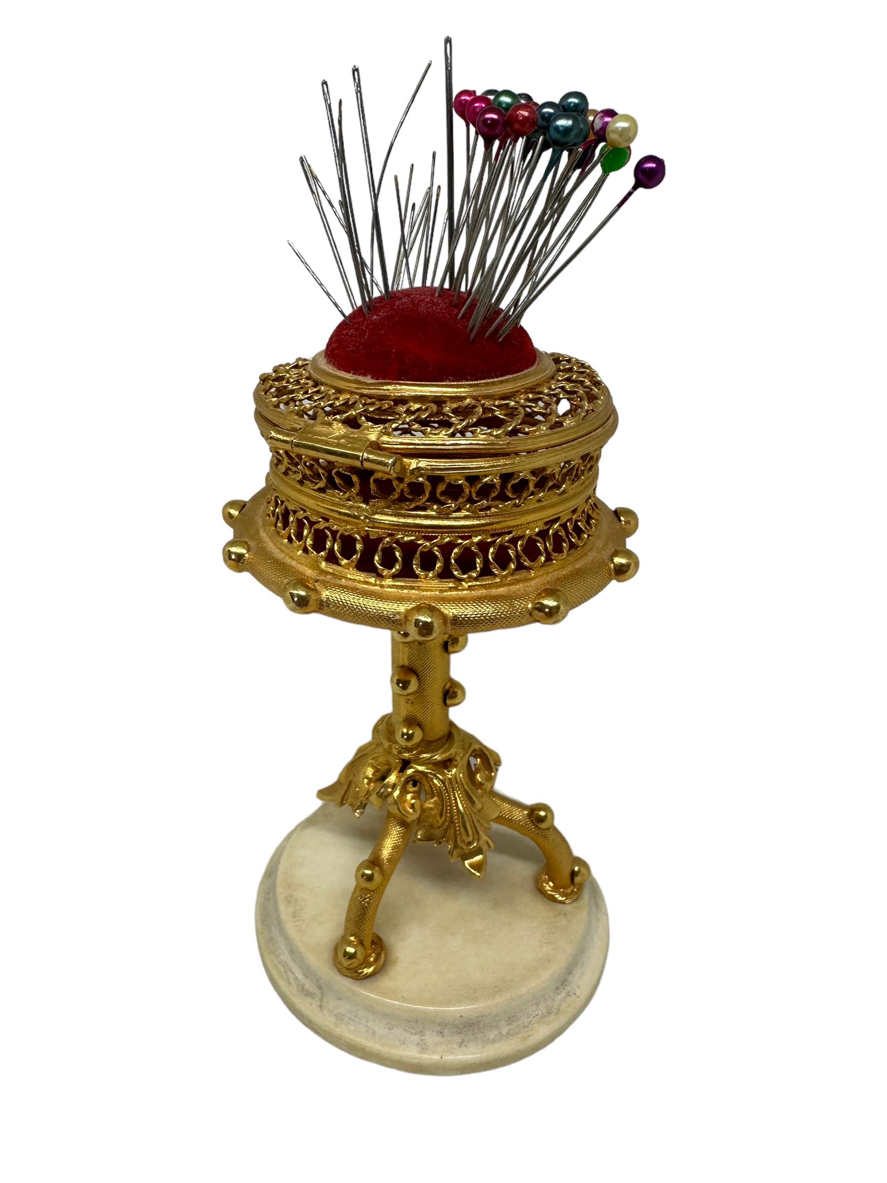 Victorian Beautiful Ormolu Pincushion Needle Box 19th C. 1890s, Austria For Sale