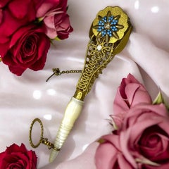 Beautiful Ormolu Tussie Mussie 19th C Gemstone Flower & Leaves Posy Holder 1860s