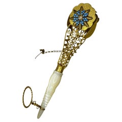 Beautiful Ormolu Tussie Mussie 19th C Gemstone Flower & Leaves Posy Holder 1860s