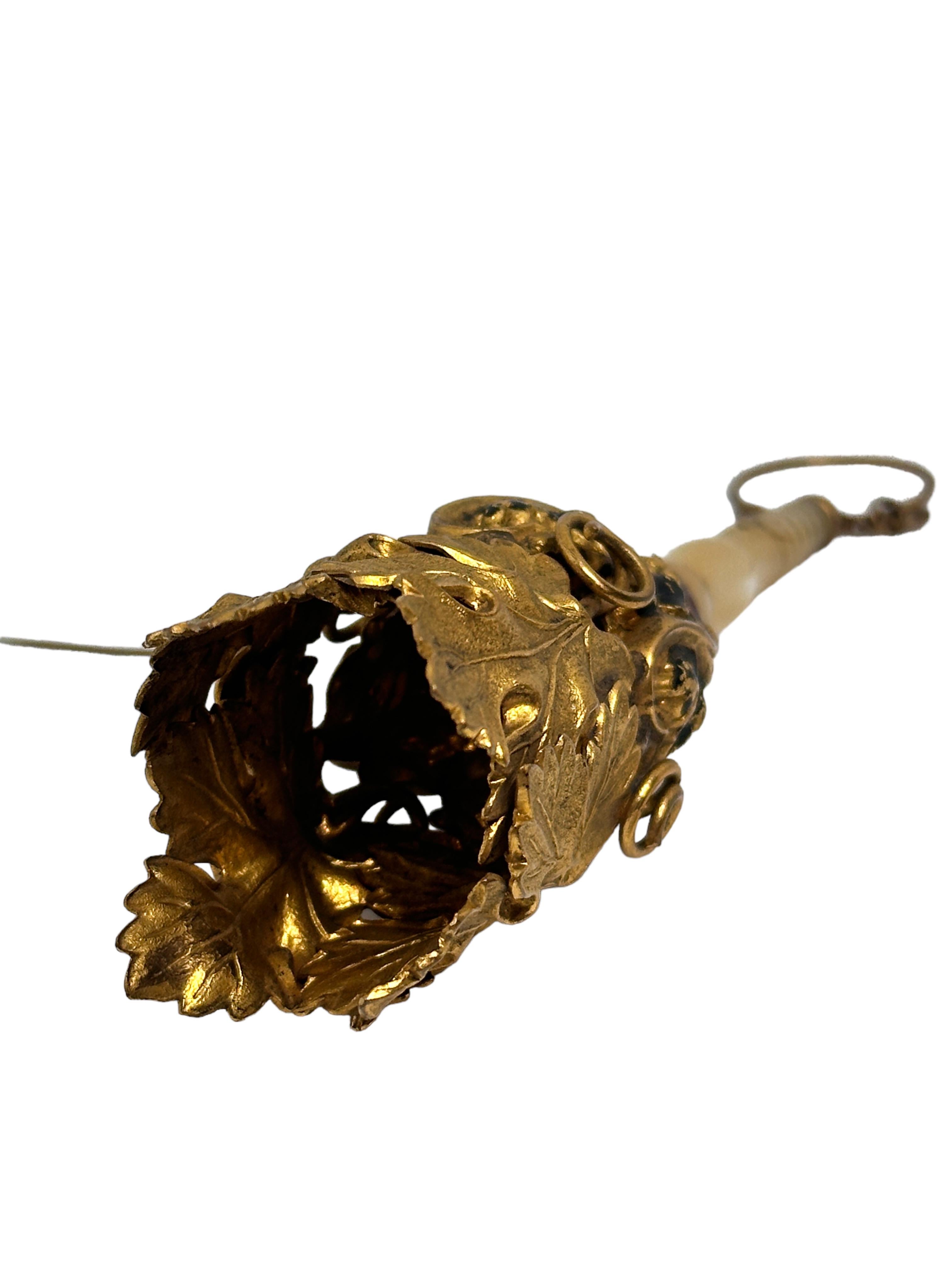 Austrian Beautiful Ormolu Tussie Mussie 19th C. Grapes & Vine Leaves Posy Holder 1860s For Sale