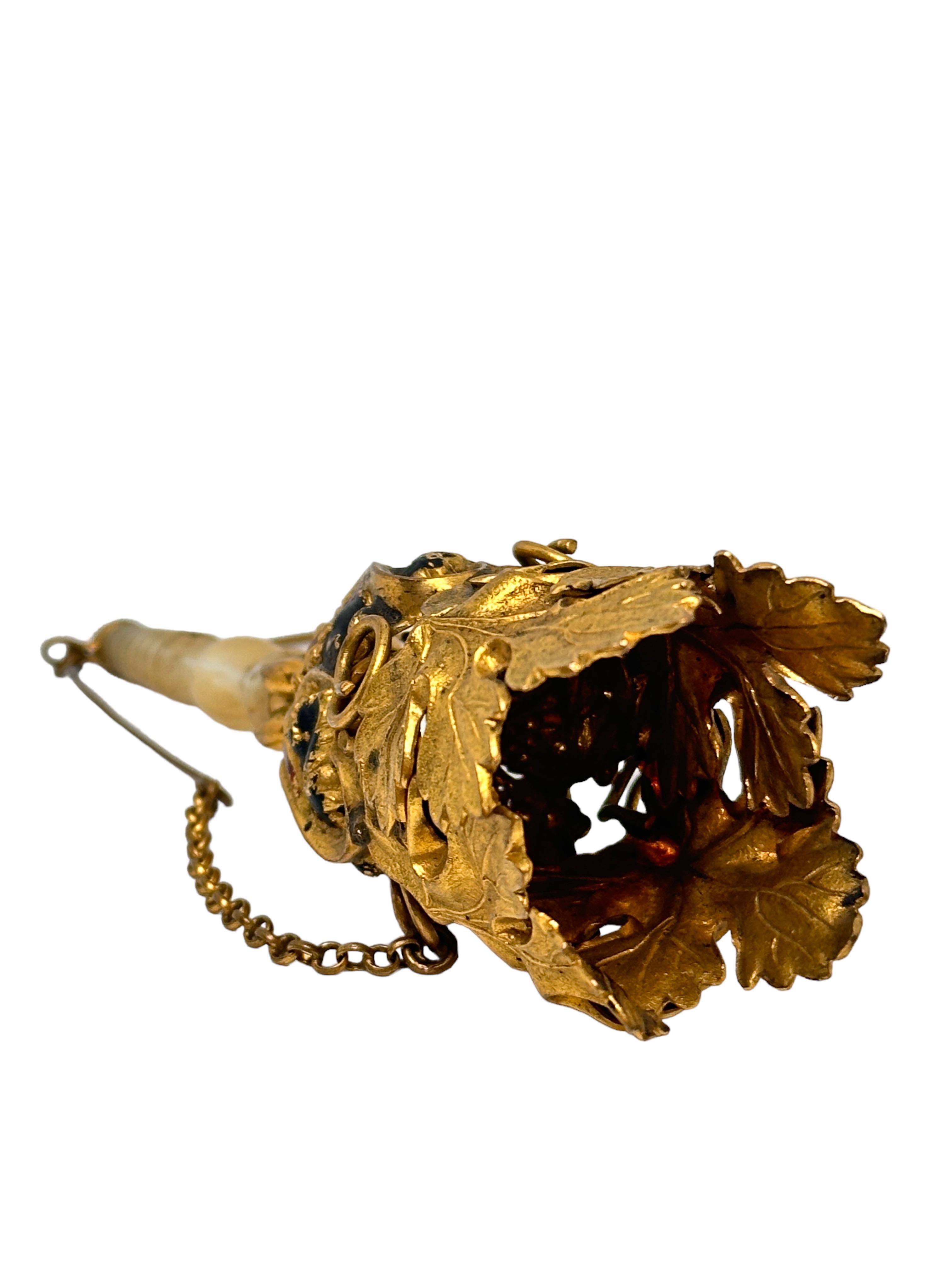 Gilt Beautiful Ormolu Tussie Mussie 19th C. Grapes & Vine Leaves Posy Holder 1860s For Sale