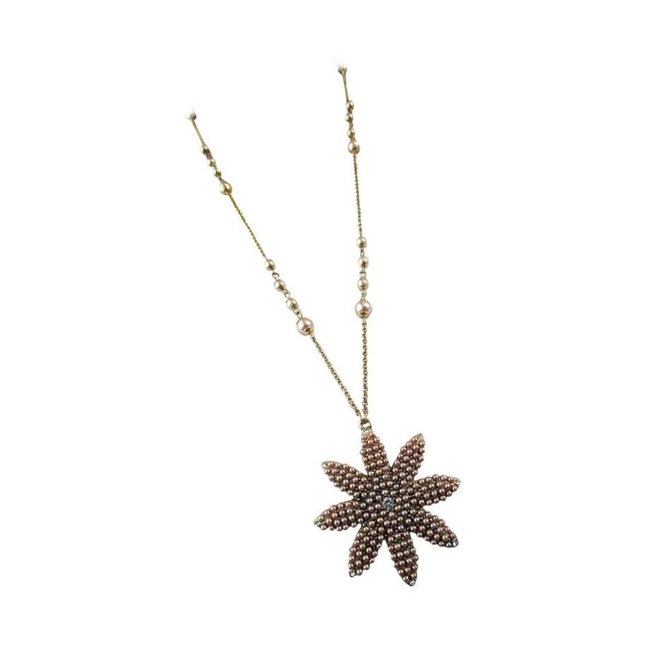 Modernist Beautiful Oscar de la Renta Chocolate Pearl Flower Sautior Runway Necklace