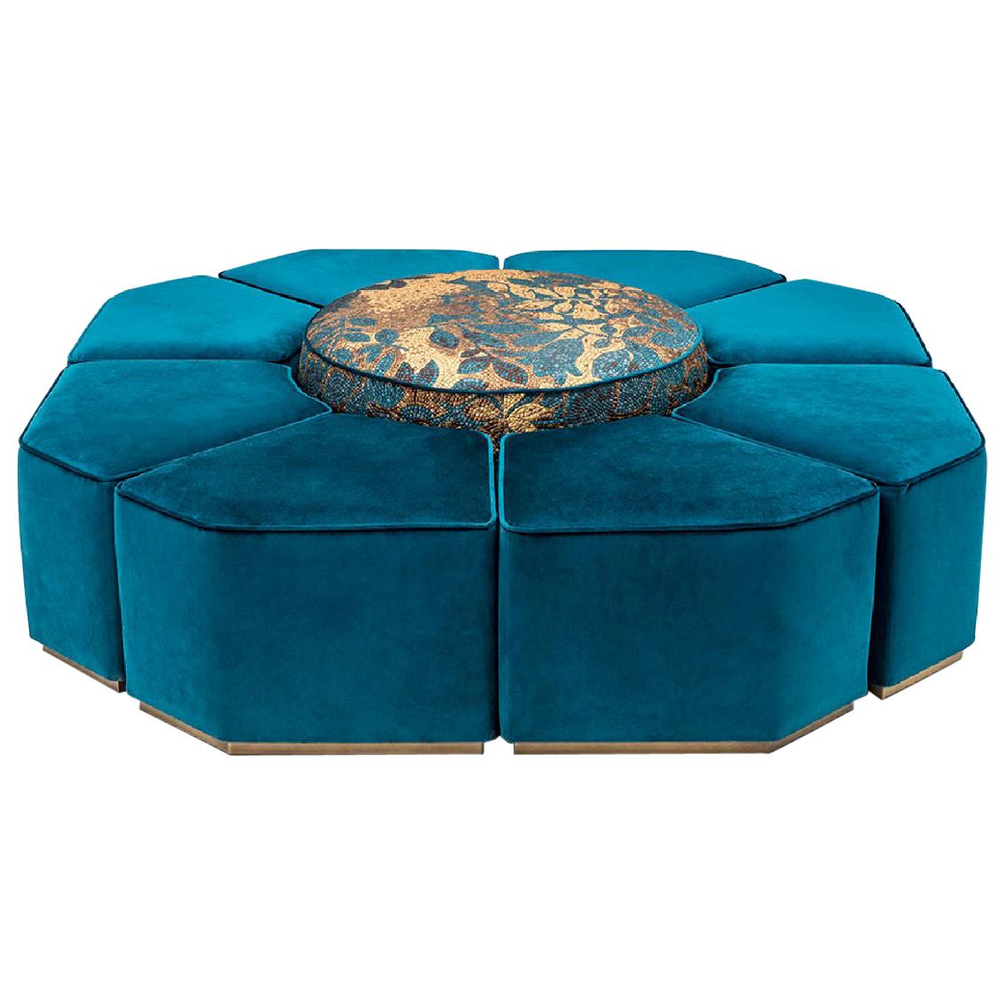 Beautiful Ottoman Composition Made of 1 Central Element and 8 Lateral Elements For Sale
