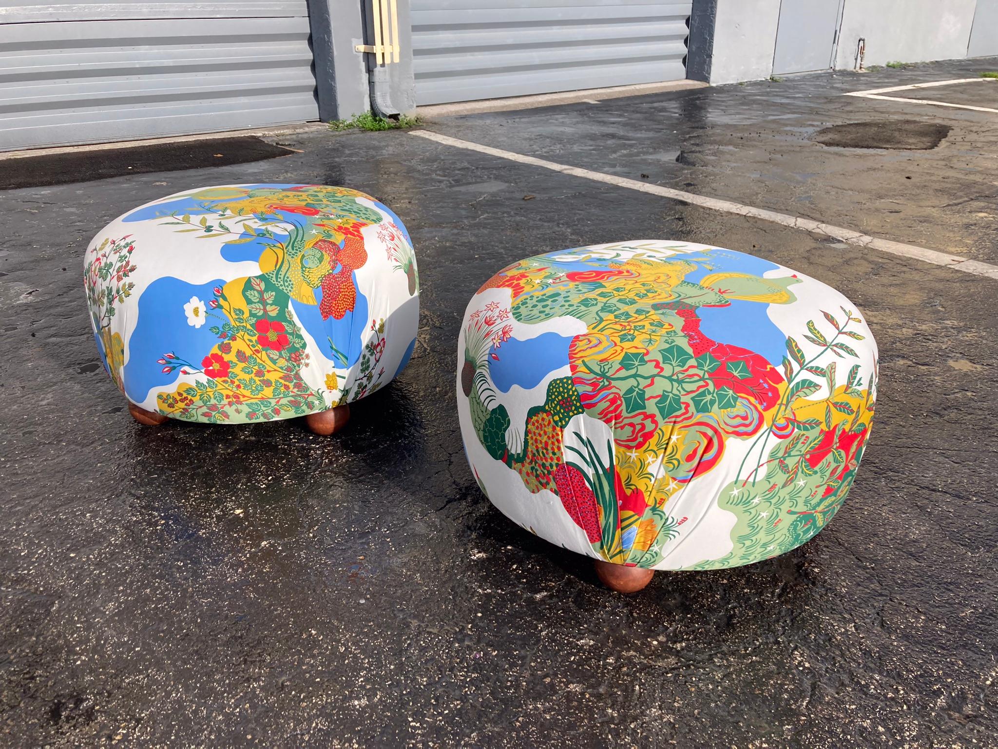 Beautiful Ottomans, Stools in Josef Frank Anakreon Fabric by Svenskt Tenn 6