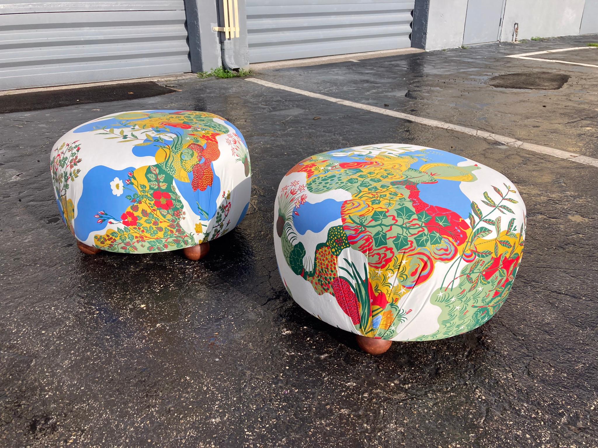 Beautiful Ottomans, Stools in Josef Frank Anakreon Fabric by Svenskt Tenn For Sale 6