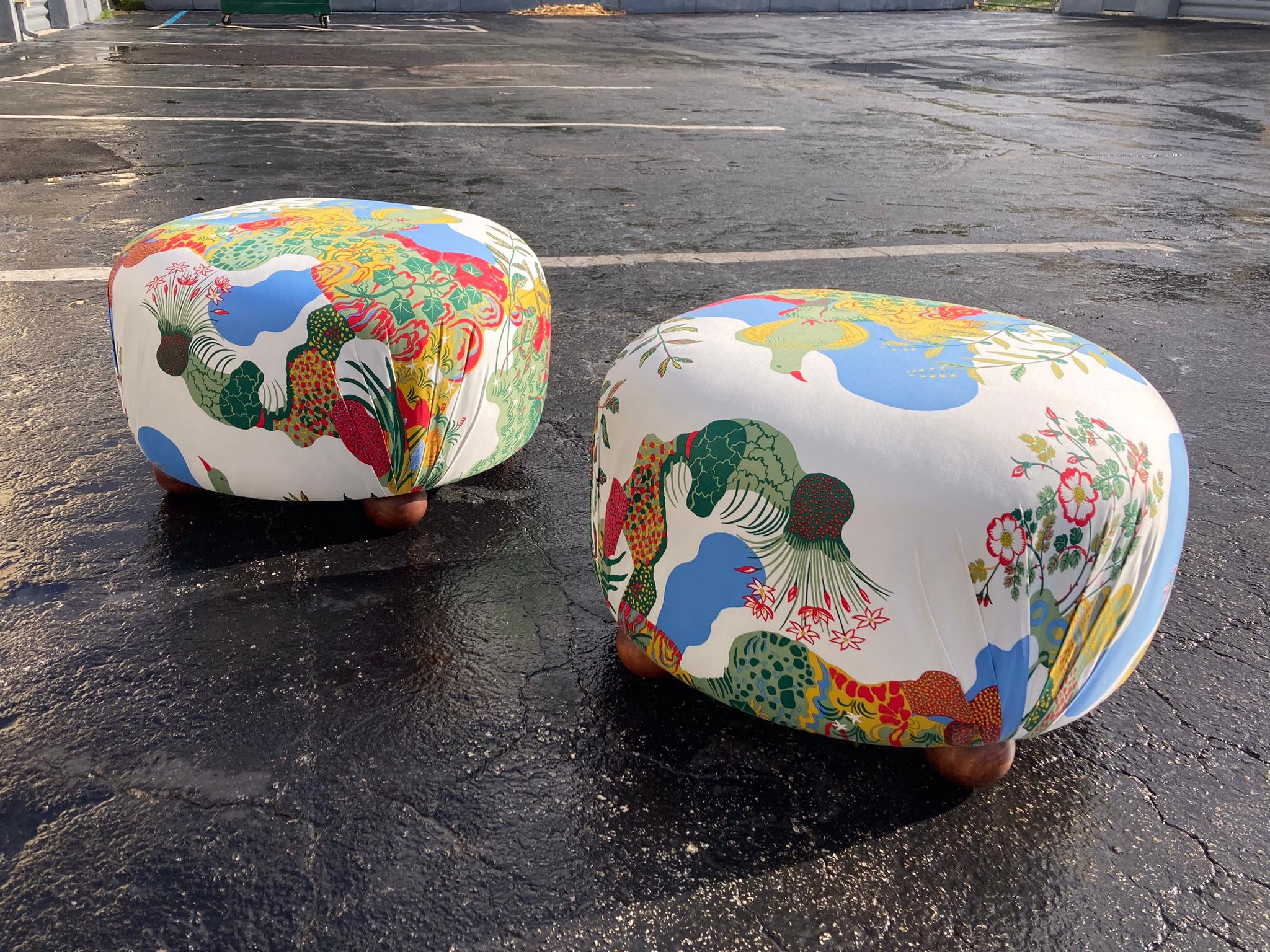 Beautiful Ottomans, Stools in Josef Frank Anakreon Fabric by Svenskt Tenn For Sale 9