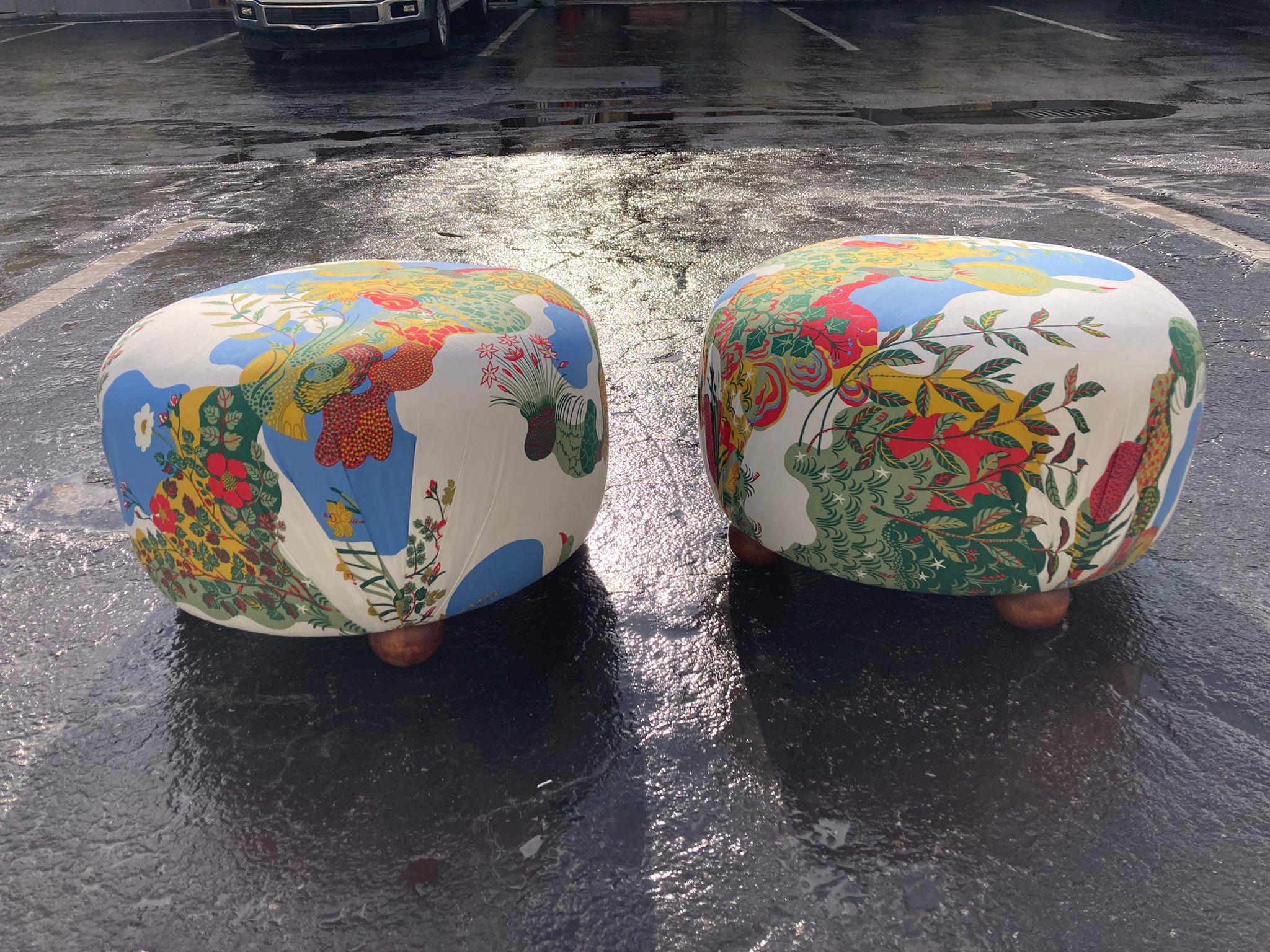 Beautiful Ottomans, Stools in Josef Frank Anakreon Fabric by Svenskt Tenn For Sale 11