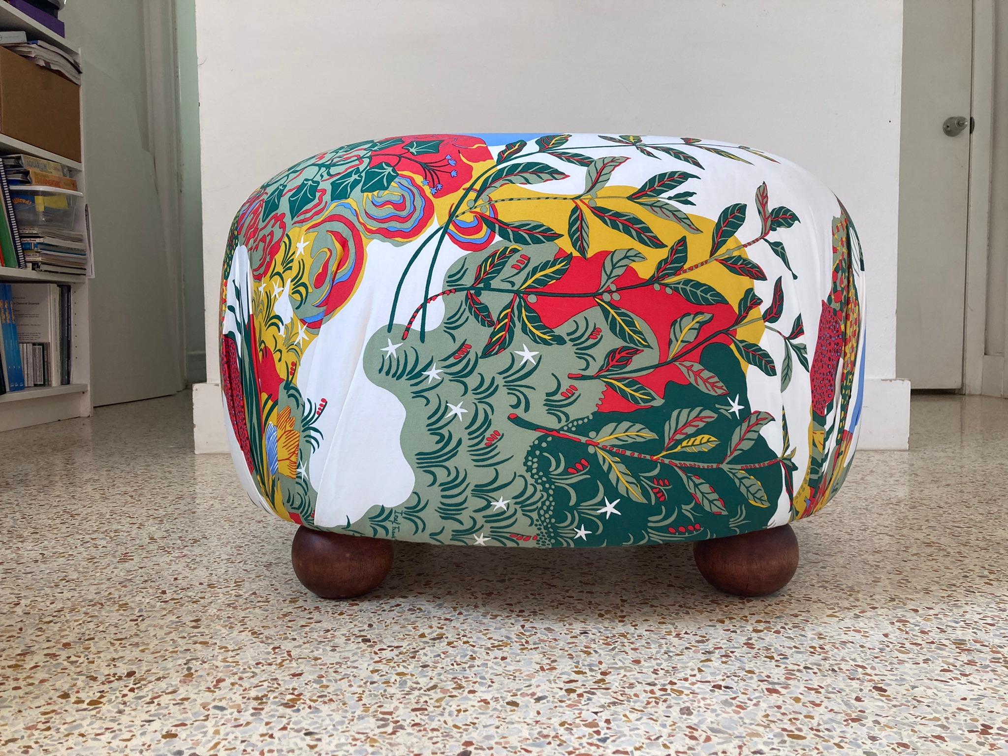 Beautiful Ottomans, Stools in Josef Frank Anakreon Fabric by Svenskt Tenn In Excellent Condition For Sale In Miami, FL