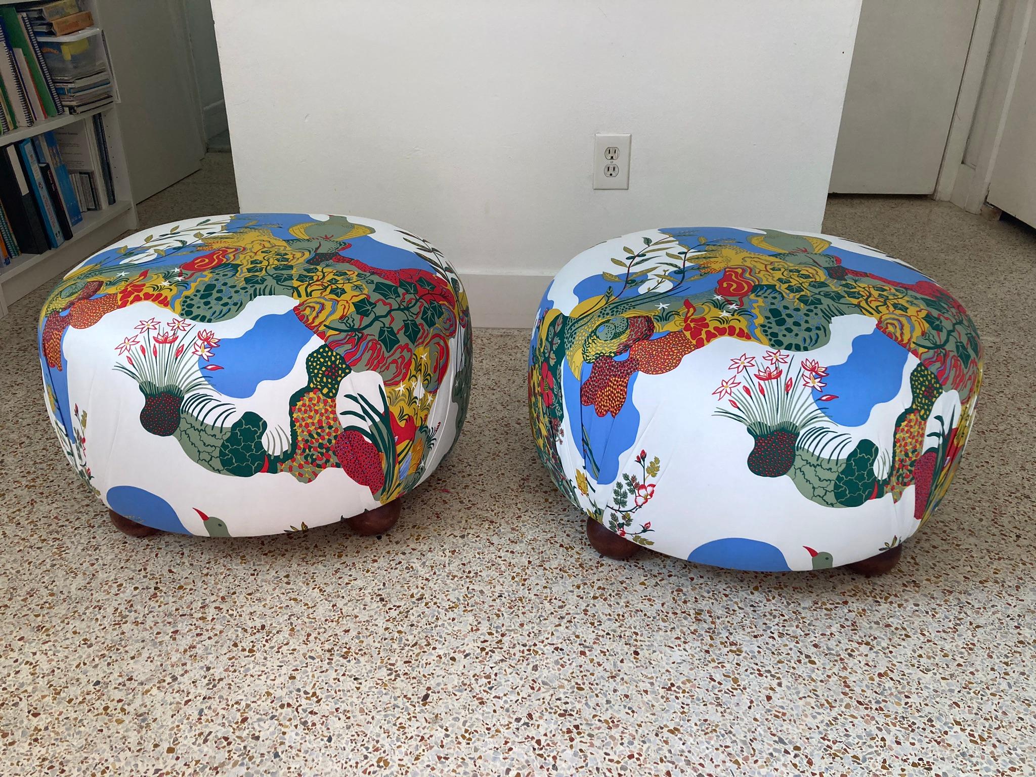 Contemporary Beautiful Ottomans, Stools in Josef Frank Anakreon Fabric by Svenskt Tenn For Sale