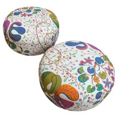 Beautiful Ottomans, Stools in Josef Frank Teheran Linen Fabric by Svenskt Tenn