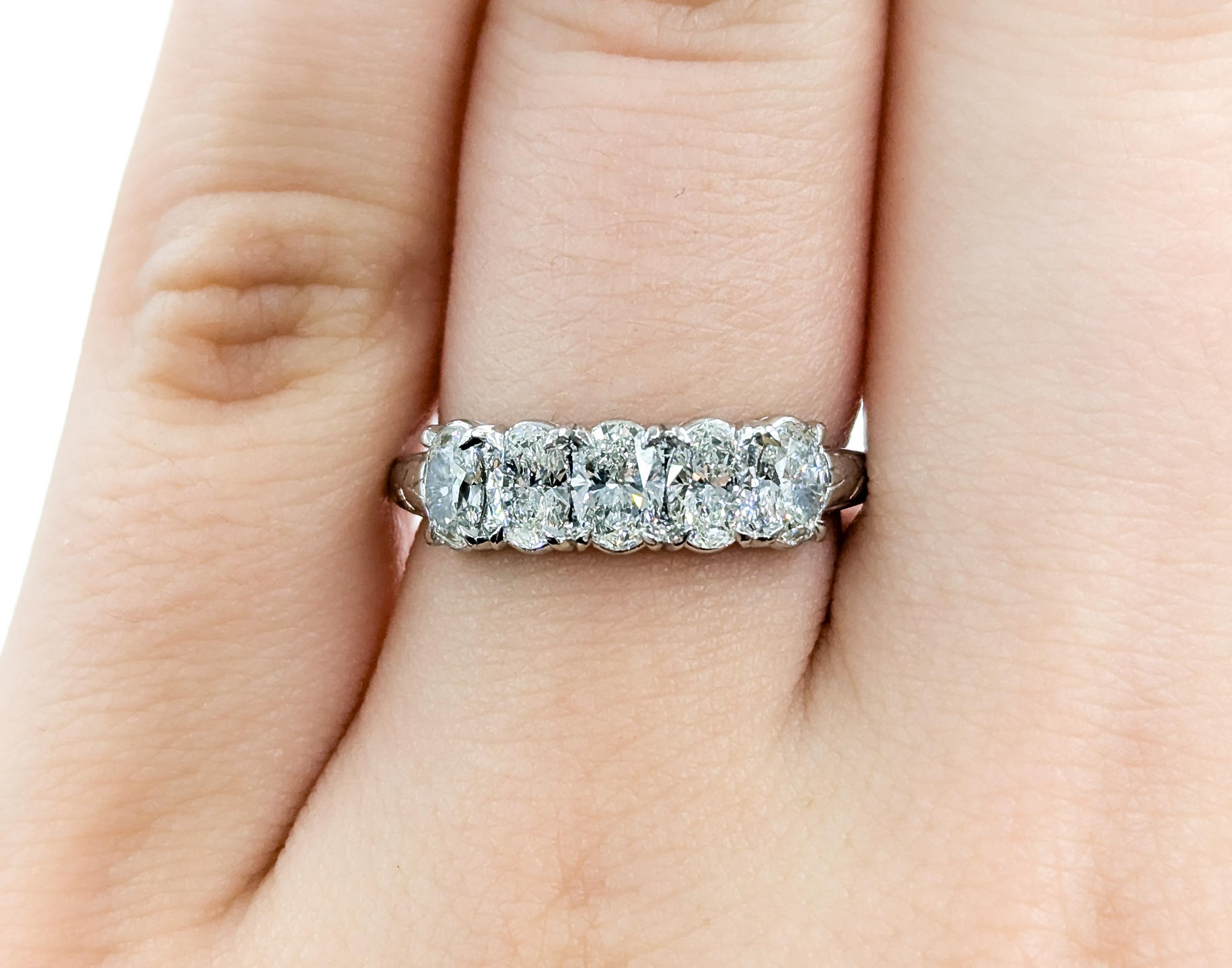 Women's Beautiful Oval Diamond 5-Stone Ring in Platinum For Sale