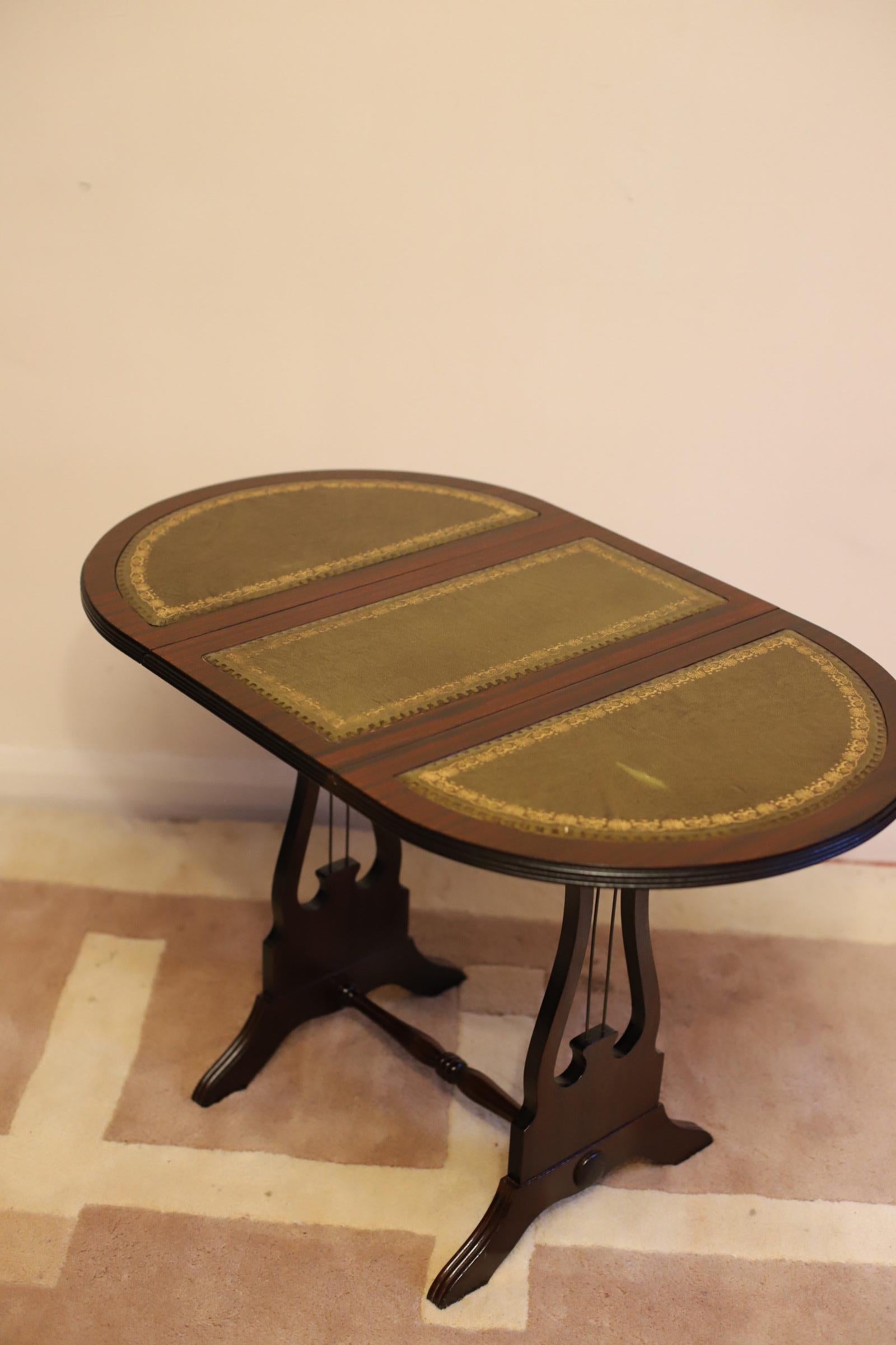 Beautiful Oval Folding Caffe Table With Leather Top For Sale 2