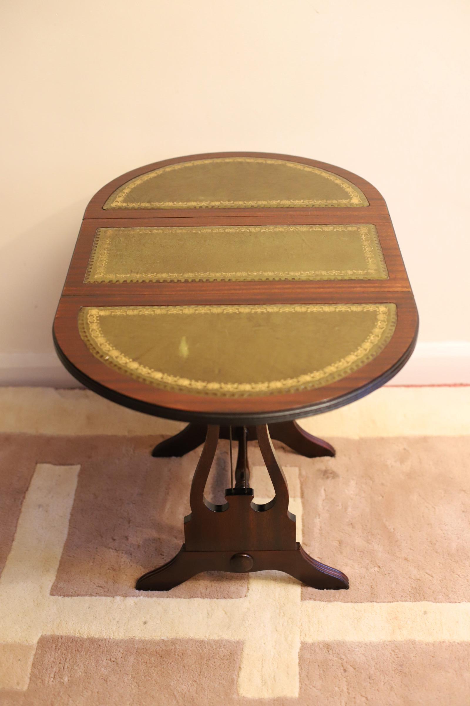 Early 20th Century Beautiful Oval Folding Caffe Table With Leather Top For Sale