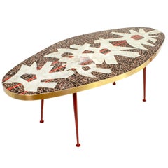 Oval Form Midcentury Mosaic Coffee Table Brass body Designed by Berthold Muller