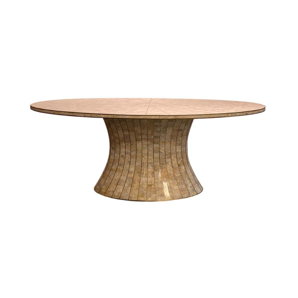 Mid-Century Modern Beautiful oval tessellated stone dining table and brass by Maitland Smith.  For Sale