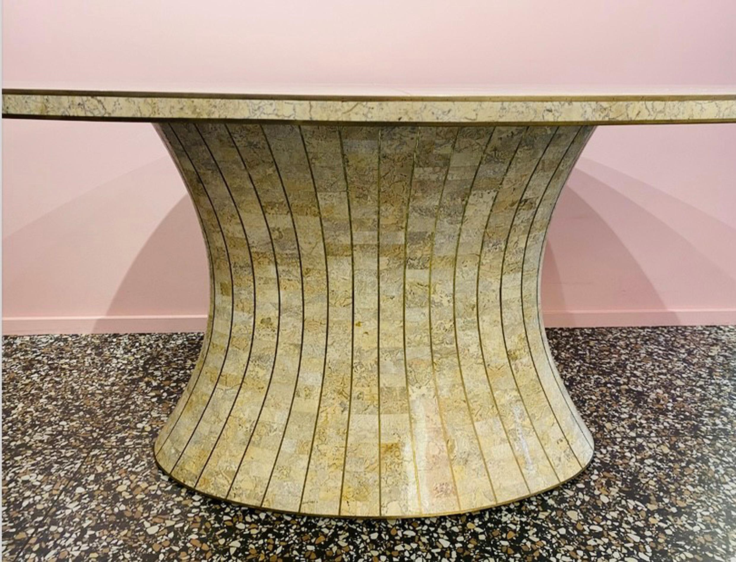 Philippine Beautiful oval tessellated stone dining table and brass by Maitland Smith.  For Sale