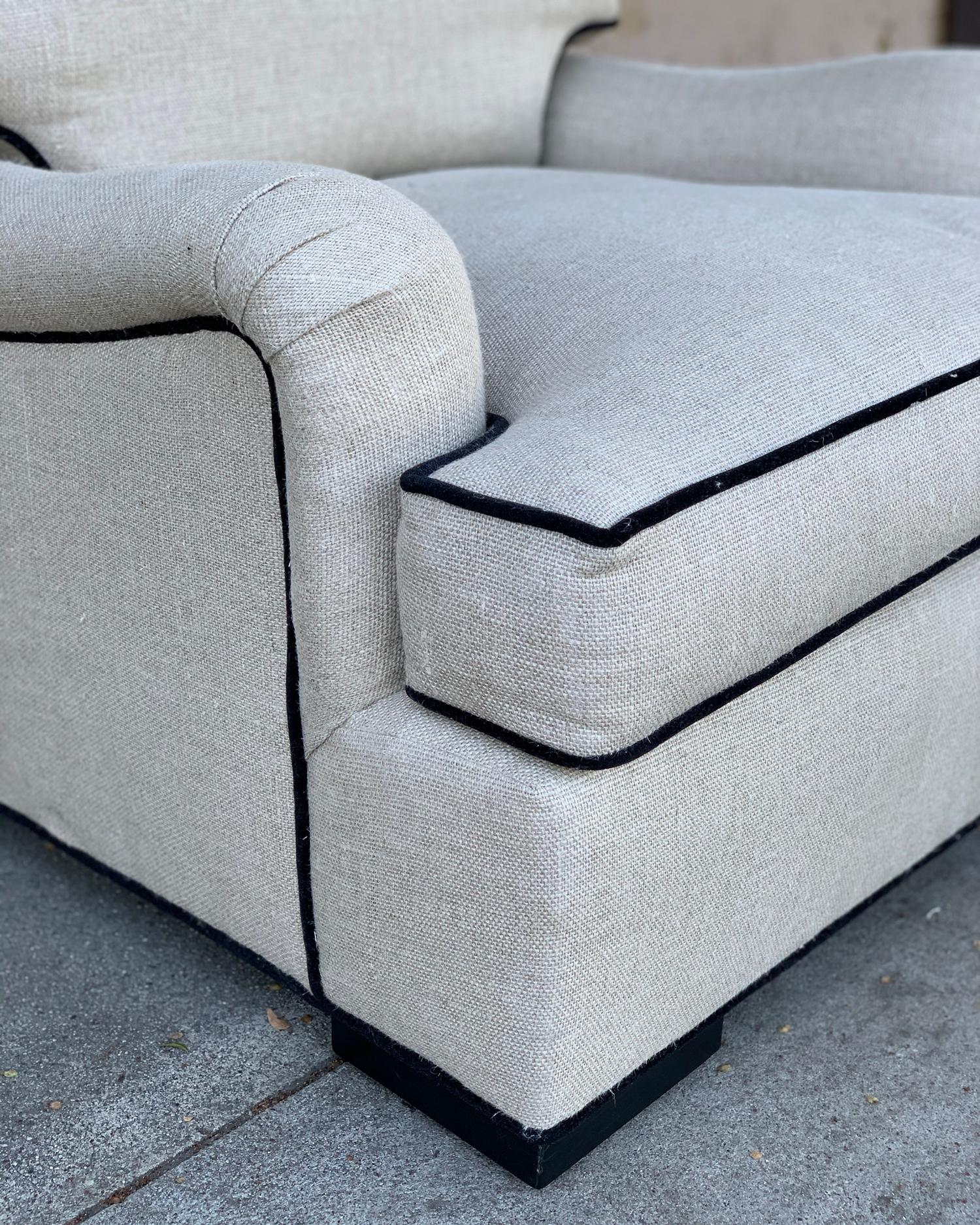 Wood Beautiful Oversize Armchair in Cream Cotton Mix Upholstery