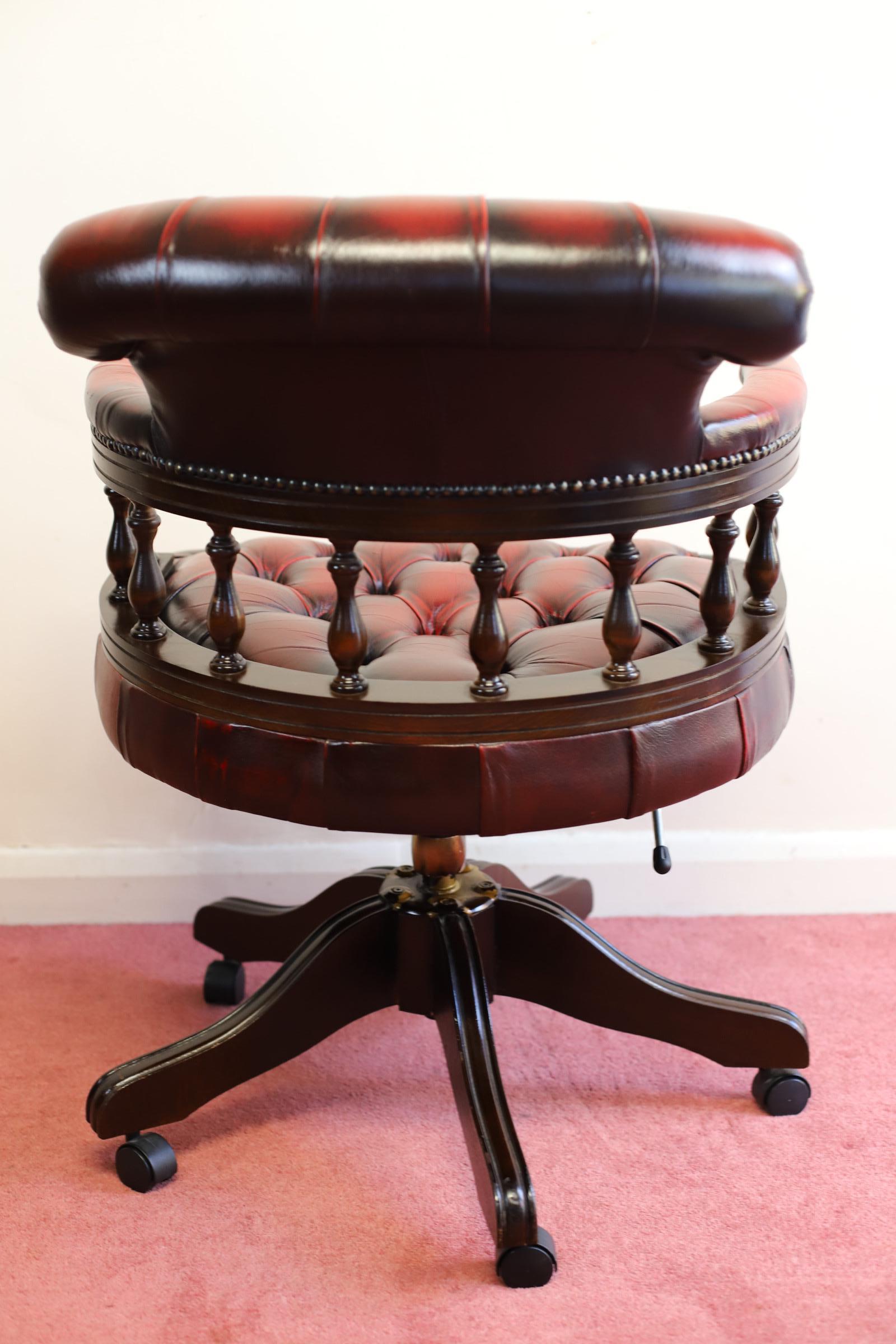 British Beautiful Ox Blood Red Chesterfield Captain Chair