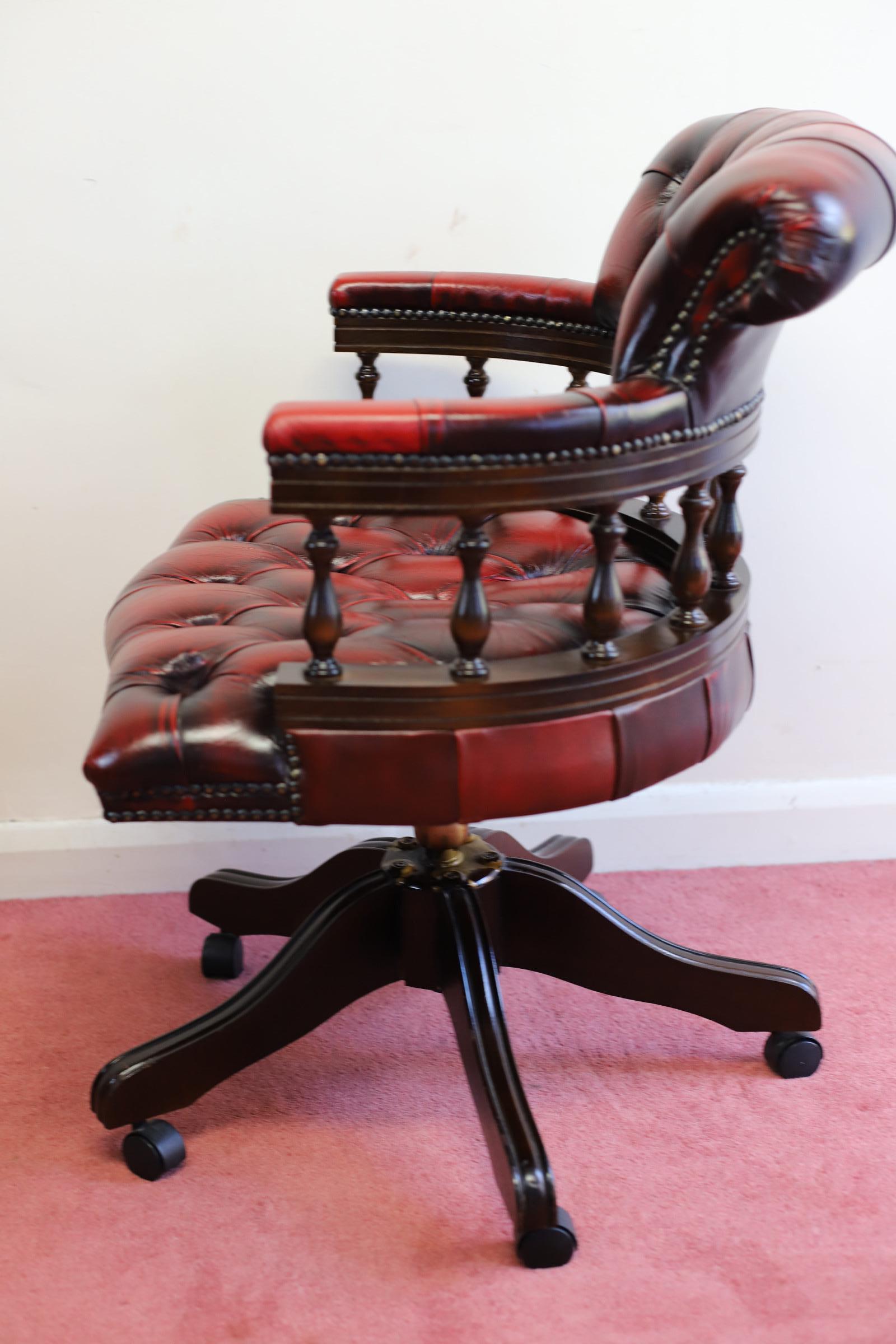 Beautiful Ox Blood Red Chesterfield Captain Chair In Good Condition In Crawley, GB
