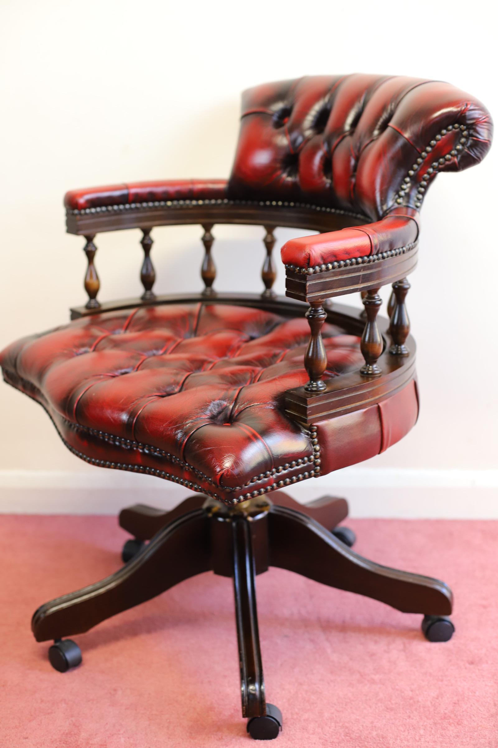 20th Century Beautiful Ox Blood Red Chesterfield Captain Chair