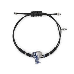 Stilvolles Armband, Buchstabe P, Weißgold, weiße Diamanten, blaue Saphire, Mikromosaik