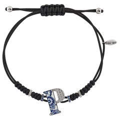 Stylish Bracelet Letter P White Gold White Diamonds Blue Sapphires Micromosaic