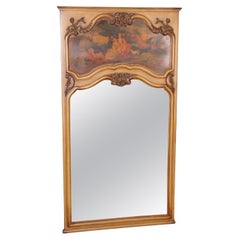 Bellissimo specchio Trumeau francese in stile Luigi XV decorato con vernice