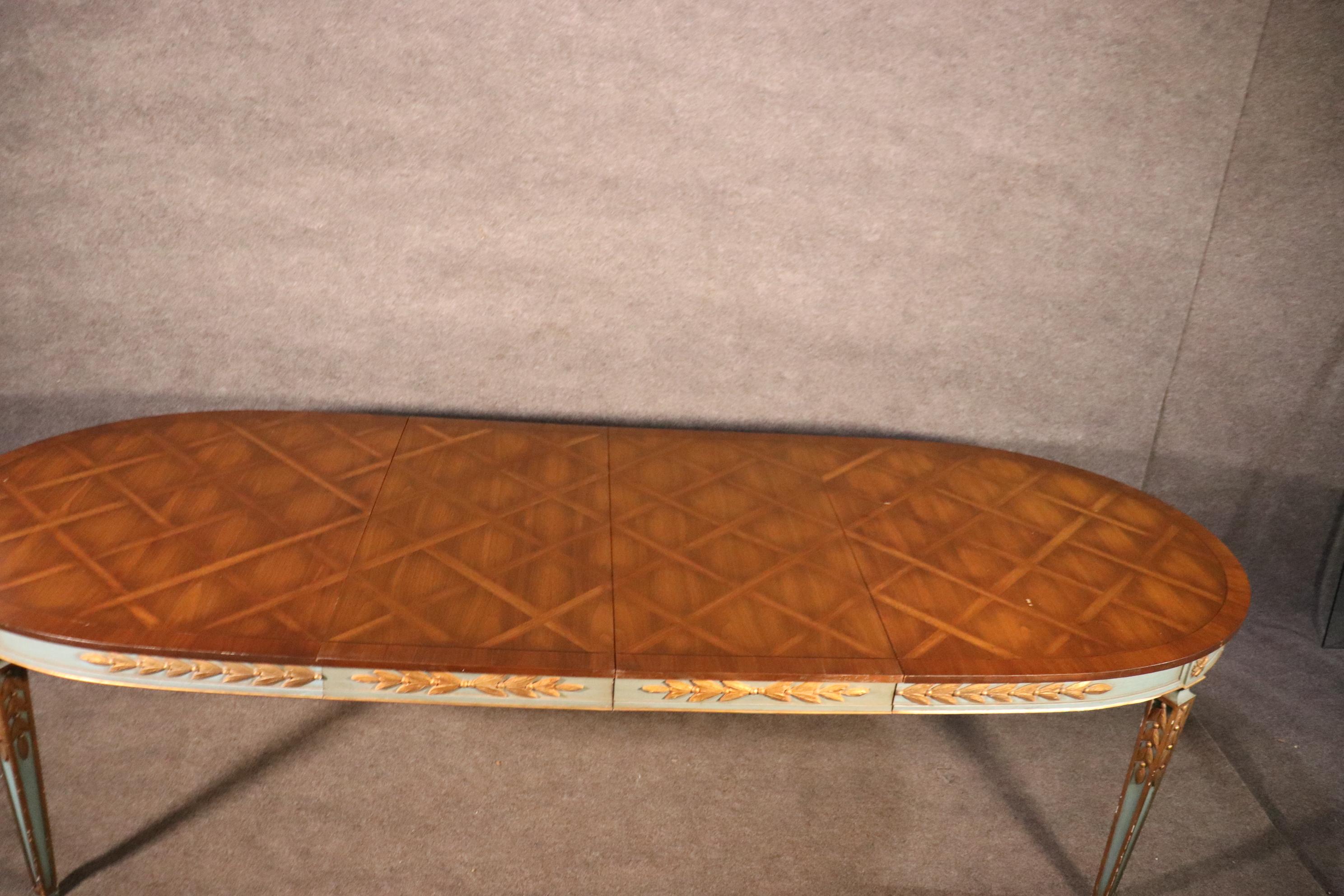 Beautiful Paint Decorated Gilded Parquet Top Oval French Directoire Dining Table 5