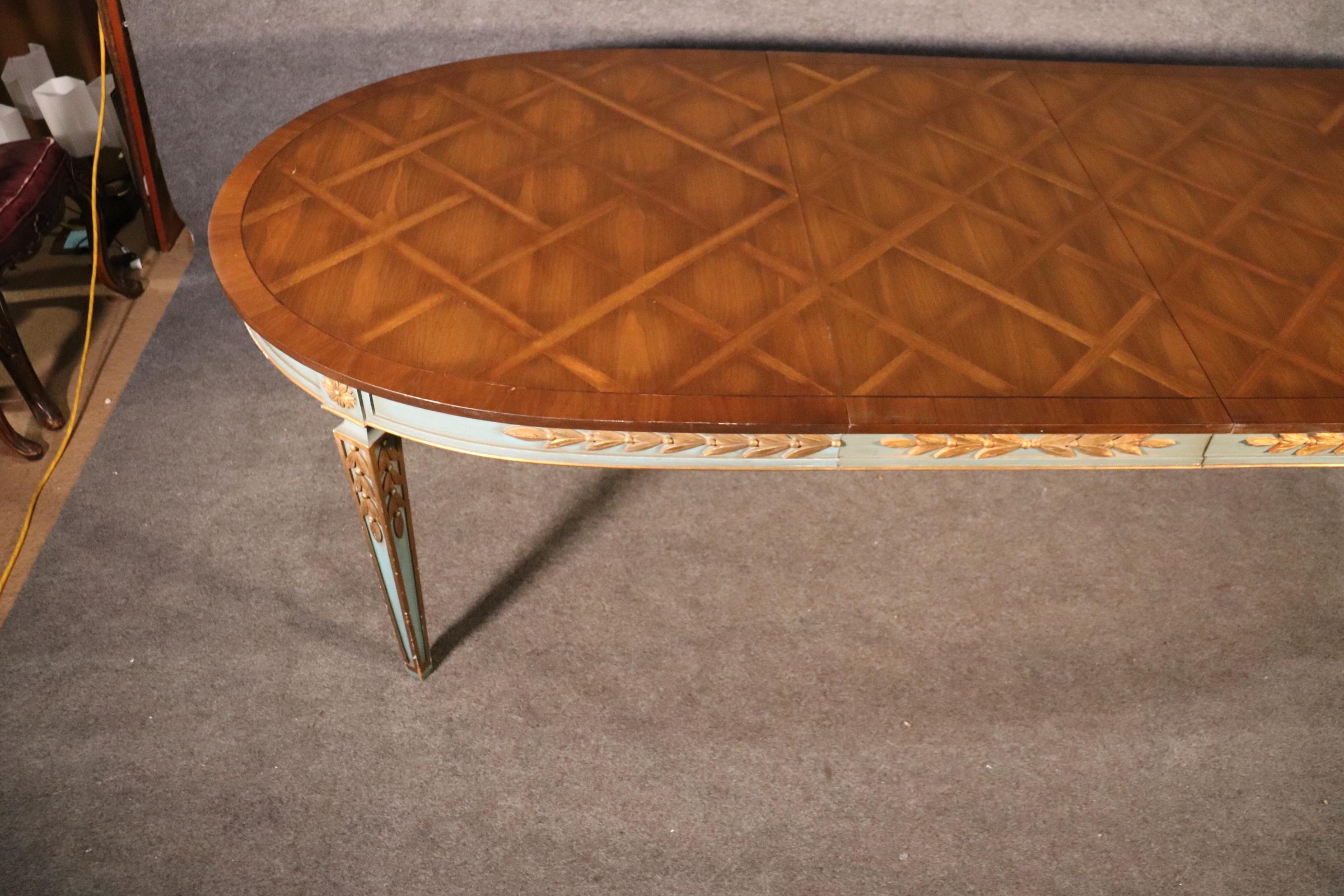 Beautiful Paint Decorated Gilded Parquet Top Oval French Directoire Dining Table 6