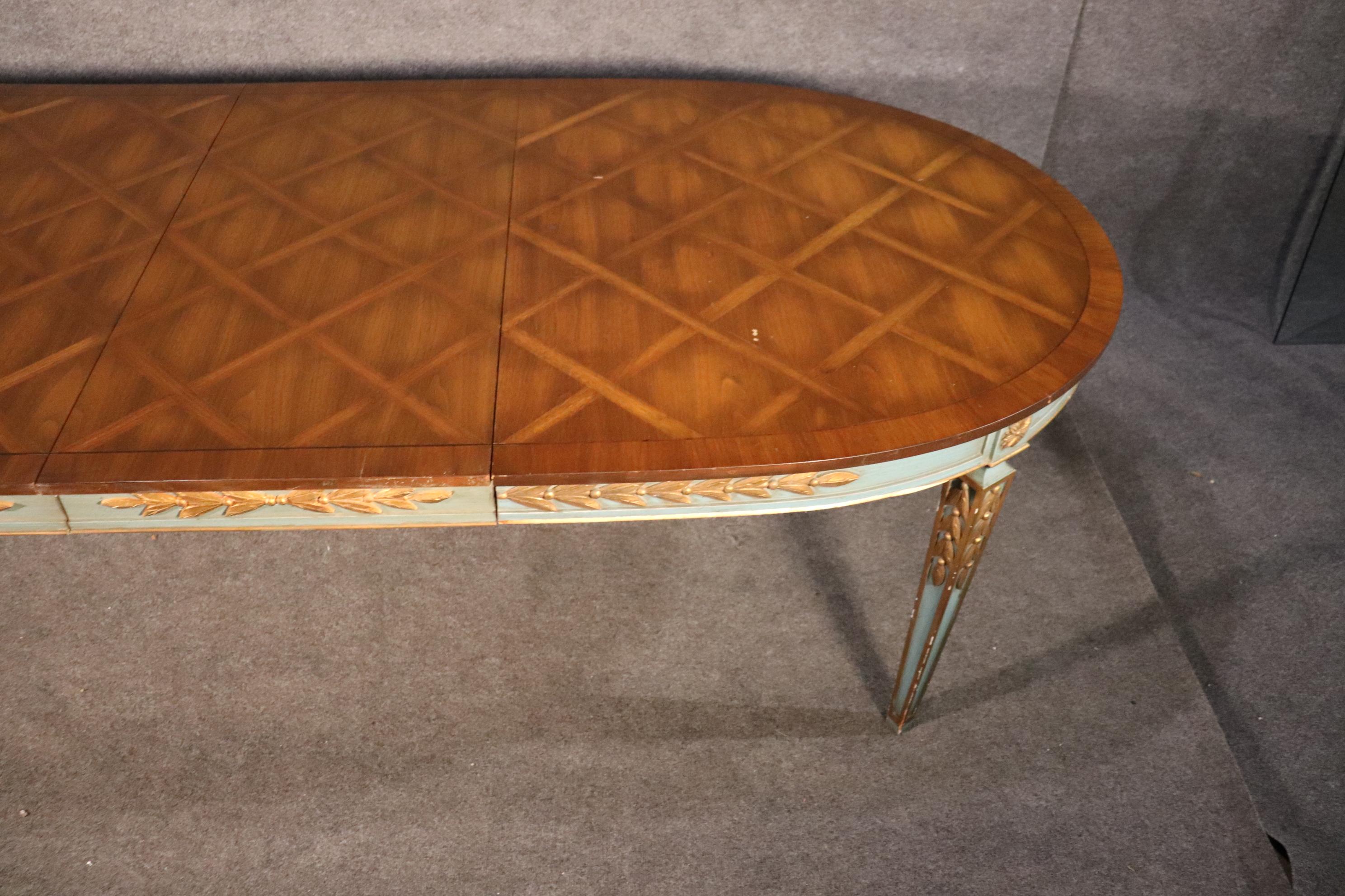 Beautiful Paint Decorated Gilded Parquet Top Oval French Directoire Dining Table 9