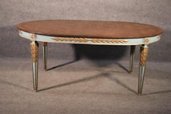 Beautiful Paint Decorated Gilded Parquet Top Oval French Directoire Dining Table