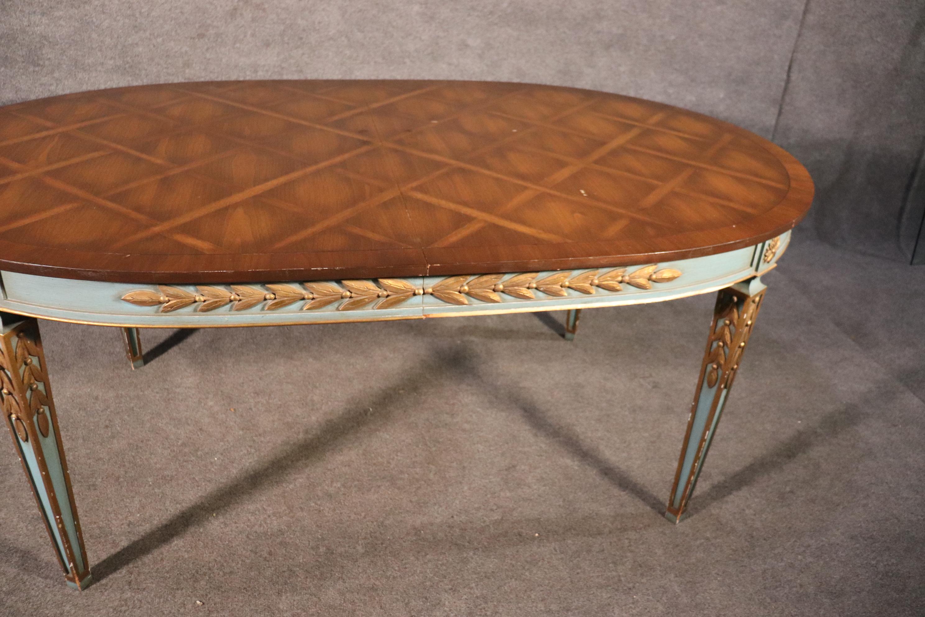 Beautiful Paint Decorated Gilded Parquet Top Oval French Directoire Dining Table 3