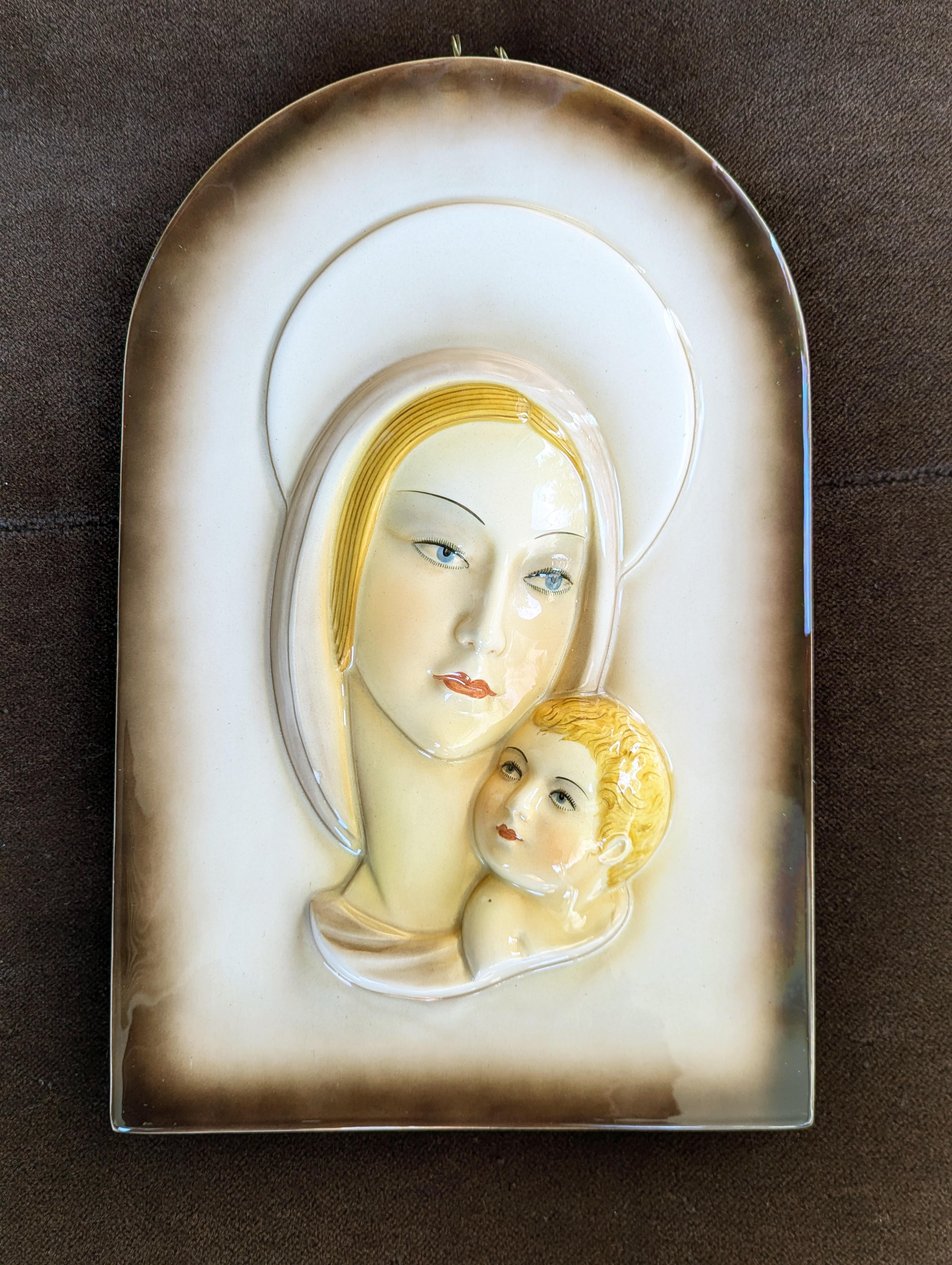 Bellissimo dipinto  Pannello Madonna con bambino del 1940 di Carraresi Lucchesi in vendita 3