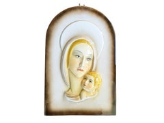 Beautiful painted  1940s Madonna with child panel by Carraresi Lucchesi