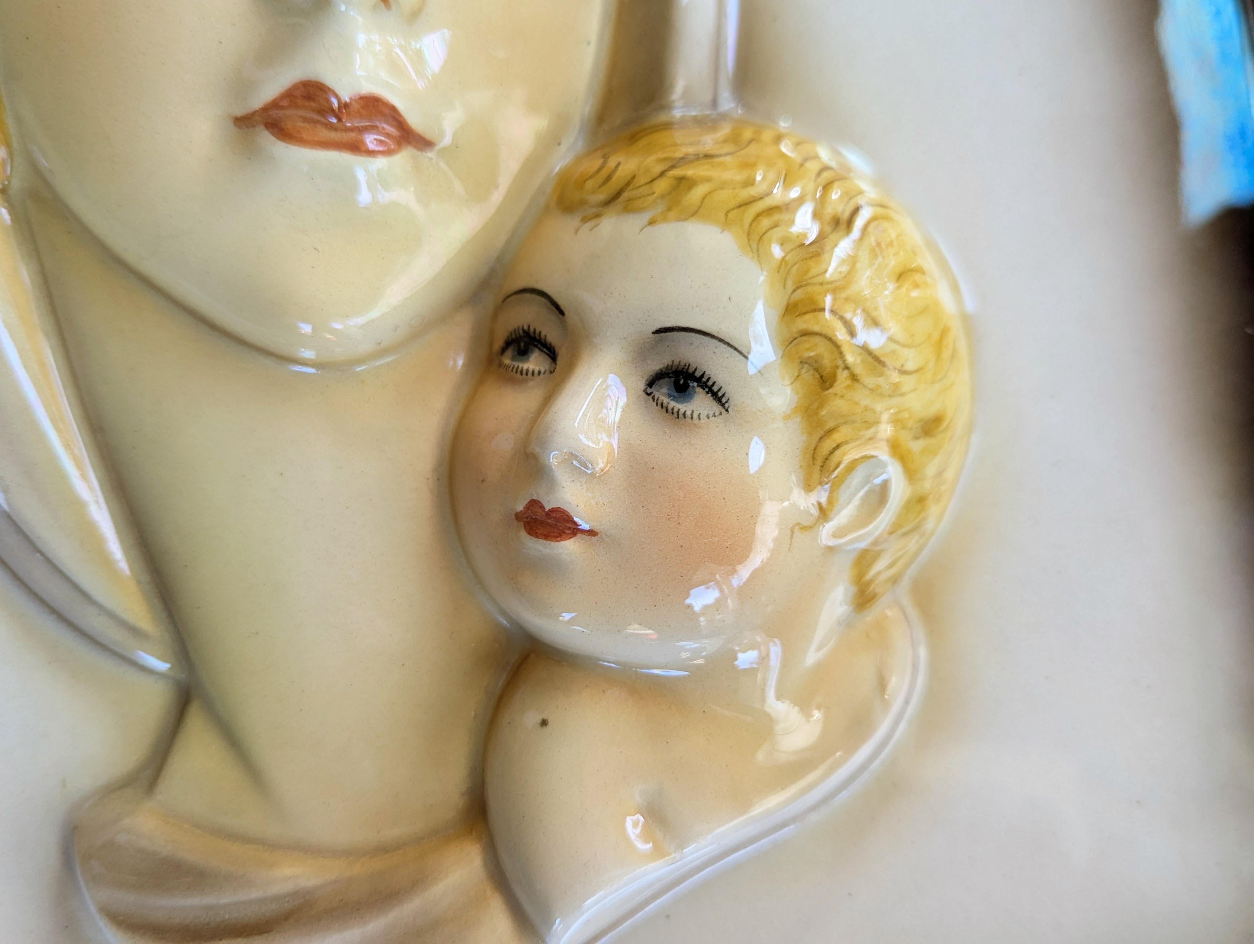 Art Déco Bellissimo dipinto  Pannello Madonna con bambino del 1940 di Carraresi Lucchesi in vendita