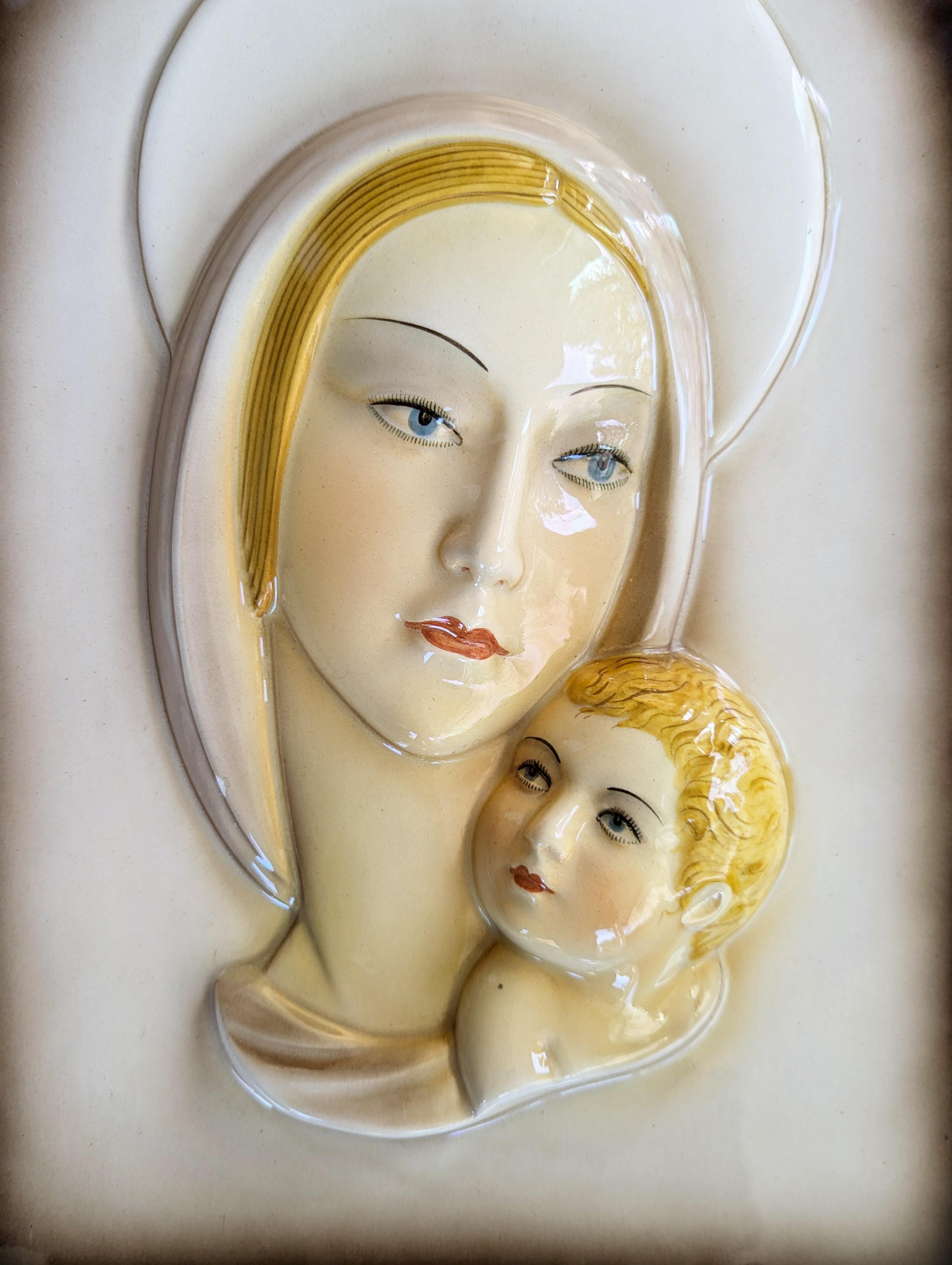 Italiano Bellissimo dipinto  Pannello Madonna con bambino del 1940 di Carraresi Lucchesi in vendita