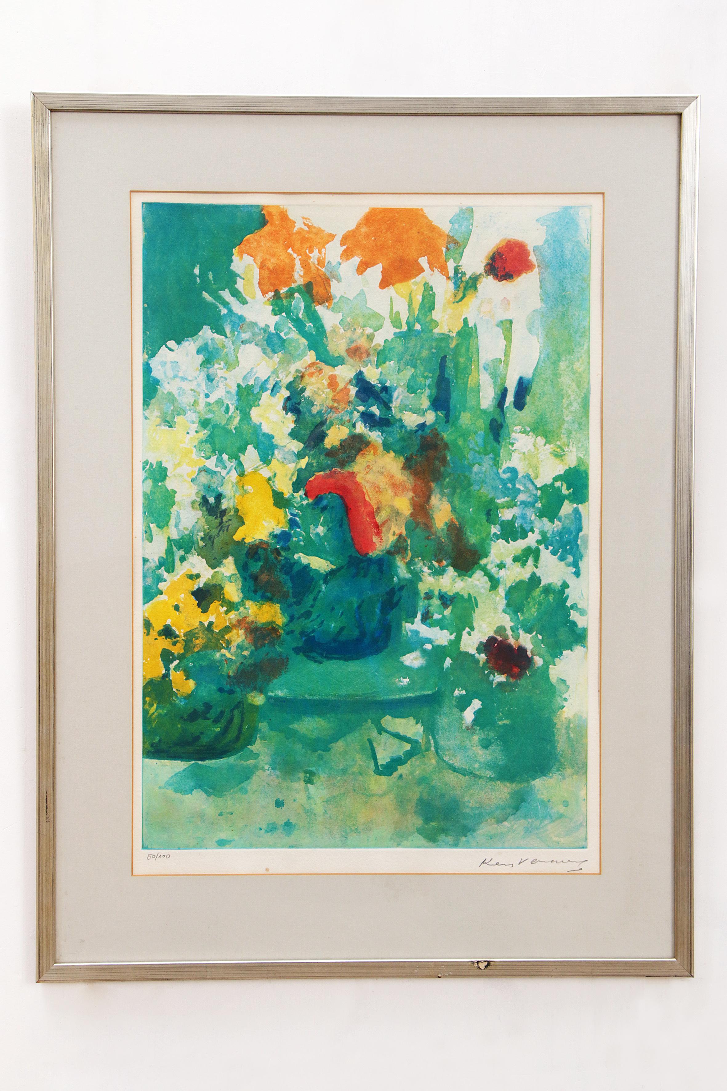 Mid-Century Modern Beautiful painting by Kees Verwey Flower Still Life Signed (1900-1995) Haarlem. For Sale
