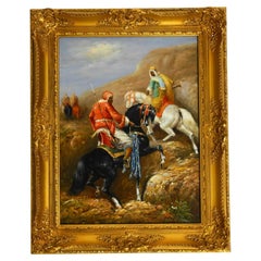 Beautiful Painting in a Gold Frame "Arab Horsemen" by N. Siebel from the 1960s